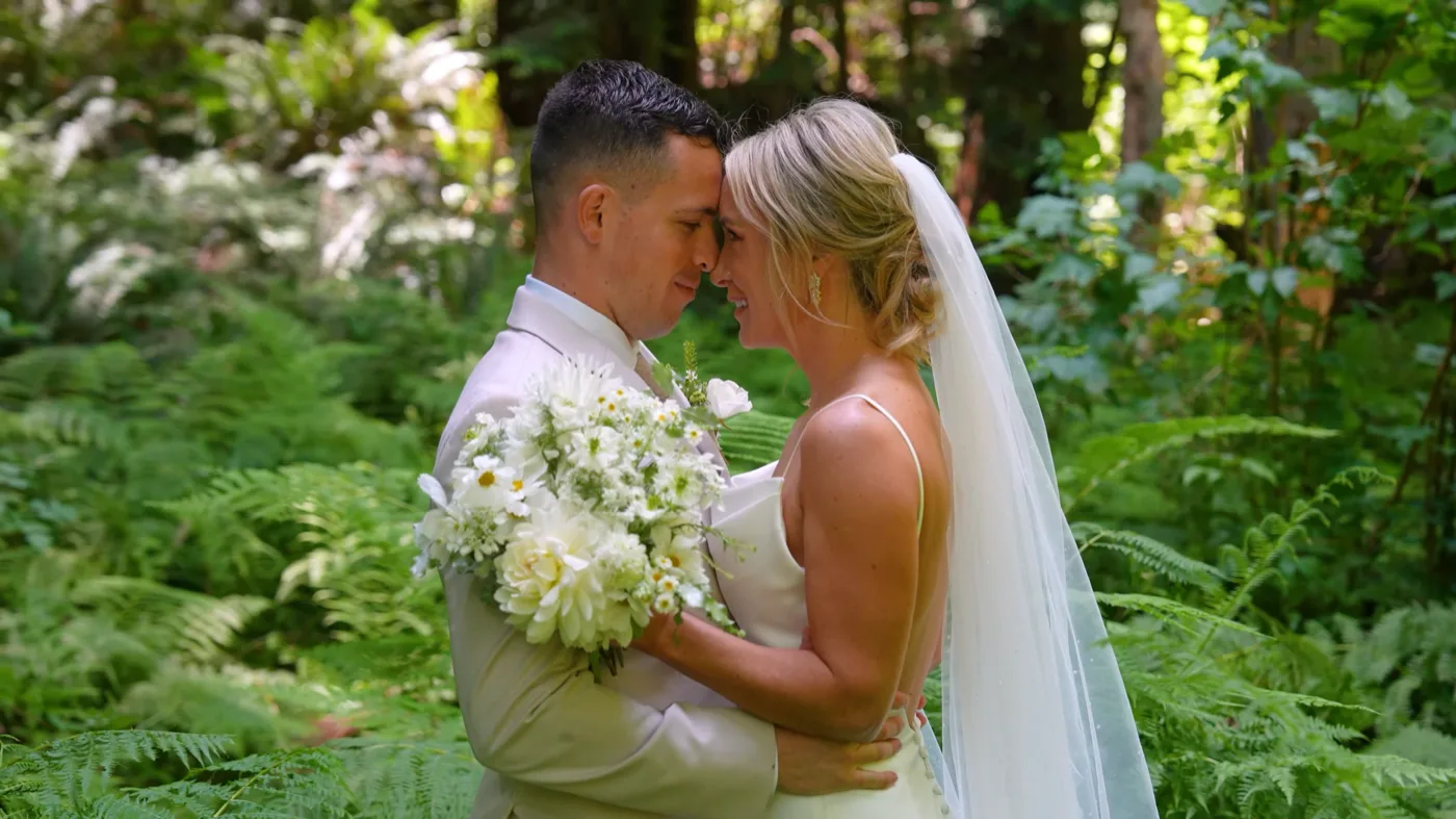 Jessica and Ryan in the redwood forest at The Inn at Newport Ranch